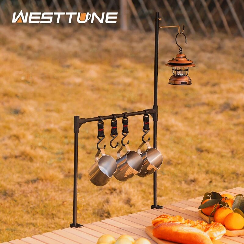 Camping Outdoor Cooking Table - WESTTUNE-Rack Suspenso Ultraleve com Ganchos, Prateleiras