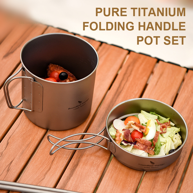 Camping Cooking Set Lightweight - Conjunto de panelas dobráveis de titânio